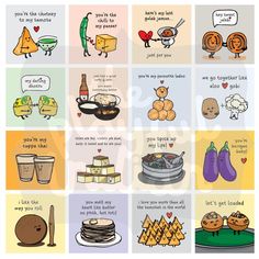 an image of food and drinks with words on them that say it's okay to eat