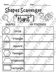 shapes scavenger printable worksheet for kids to practice shape and word recognition