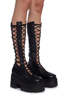 Club Exx Lace Up Vegan Leather Treaded Platform Boots - Black Alternative Black Lace-up Boots With Chunky Platform, Gothic Faux Leather Lace-up Combat Boots, Alternative Style Chunky Platform Lace-up Boots, Alternative Style Lace-up Platform Boots With Chunky Platform, Punk Style Lace-up Platform Mid-calf Boots, Platform Lace-up Boots For Alternative Fashion, Gothic Lace-up Boots For Concert, Chunky Platform Lace-up Combat Boots In Faux Leather, Grunge High Ankle Lace-up Platform Boots