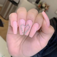 Nail Heart, Long Acrylic Nails Coffin, Nail Idea, Pink Nail, Pink Acrylic Nails, Heart Nails