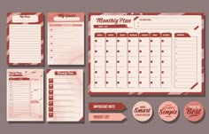 a set of red and white planner stickers with the words month to view on them