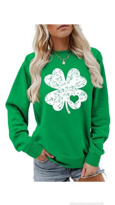 St Patrick's Day Sweatshirt, Crewneck Shamrock Sweatshirt Long Sleeve Irish Lucky Four Clover Sweatshirt For Women. #clover #irish #shamrock #stpatricksday #sweatshirt #pullover #fashion #lucky #crewneck Loose Fitting Tops, Funny Sweatshirts, Print Pullover, Graphic Tee Shirts, Casual Sweatshirt