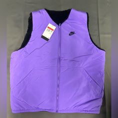 Nike Club Reversible Winterized Vest Black Grape Men’s Size Large Dq4878-010. Brand New Sporty Purple Outerwear For Cold Weather, Purple Athleisure Outerwear For Outdoor, Casual Purple Outerwear For Cold Weather, Casual Purple Nylon Outerwear, Winter Sports Outerwear In Purple, Purple Winter Sports Outerwear, Photography Vest, Patagonia Retro X, Mens Wool Vest