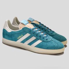 New With Box Blue Leather Adidas Sneakers, Classic Blue Sneakers With Laces, Adidas Originals Gazelle, Adidas White, Shoes Adidas, White Adidas, Mens Shoes Sneakers, Adidas Shoes, Adidas Men