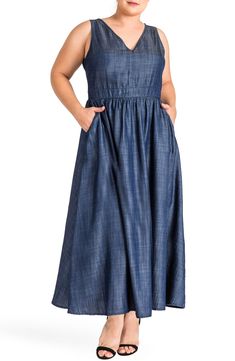 Nimah Maxi Dress,                         Main,                         color, DARK BLUE Dresses Materials, Cute Maxi Dress, Apple Shape, Denim Maxi Dress, Womens Denim Dress, Denim Maxi, Long Dress Casual, Maxi Dress Navy, Instagram Outfits