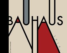 a poster with the word bauhs written in black and red, on a beige background