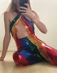 Oxumare Rainbow Disco Jumpsuit. 70s Rainbow Sequin One-piece Pride Partywear. Pride Jumpsuit. Rainbow Costume. Cher Costume. Festivalwear - Etsy Disco Goddess, Dramatic Gamine, Jumpsuit 70s, Rainbow Costume, Cher Costume, Rainbow Costumes, Unique Jumpsuits, 70s Rainbow, Disco Jumpsuit