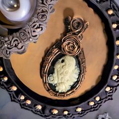 One of the favorite pieces I have made. Skull Cameo, Woman With Long Hair, Gothic Pendant, Copper Style, Copper Rose, Rose Pendant, Cameo Necklace, Custom Pendants, Cameo Pendant