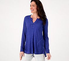 Casually chic, this distressed top adds a touch of stylish distinction into that daily wardrobe of yours. Match it with your favorite leggings or everyday denims to create an eye-catching look. From LOGO by Lori Goldstein®. Sheer Lace Top, Lace Trim Top, Cowl Neck Top, Plaid Blouse, Tunic Tank Tops, Scoop Neck Tee, Sleeveless Tunic, Bow Detail Dress, Women Tunic Tops