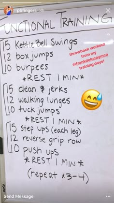 a white board with instructions for functional training