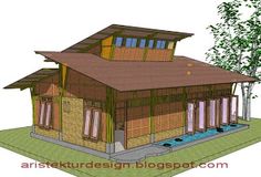 a drawing of a small wooden house with an attached hot tub in the front yard