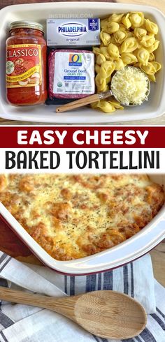 an easy cheesy baked tortilla in a casserole dish with macaroni and cheese