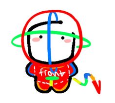 a drawing of a person wearing a red shirt with the words flow in front of him