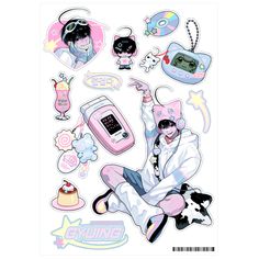 a sticker sheet with various items on it