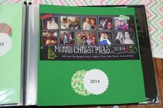 an open christmas book with pictures on it and the words merry christmas written in white