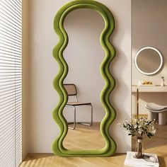 Ellie Velvet Mirror - Retro Squiggly Mirror, Velvet Mirror, Squiggle Mirror, Curvy Mirror, Arched Floor Mirror, Large Floor Mirror, Curved Mirror, Wooden Packaging, Long Mirror