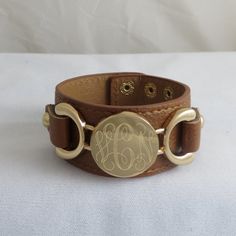 Gold Leather Monogram Bracelet  Initial Bracelet by tiposcreations Elegant Adjustable Engraved Leather Bracelet, Personalized Adjustable Cuff Bracelet, Adjustable Stamped Bracelets, Personalized Adjustable Brown Jewelry, Adjustable Gold Leather Cuff Bracelet, Adjustable Monogram Bracelet As Personalized Gift, Adjustable Gold Leather Bracelet Engraved, Adjustable Monogram Bracelet For Personalized Gift, Gold Vintage Leather Bracelet