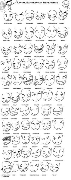 the facial expression reference chart for children's faces and hands, with instructions to draw them