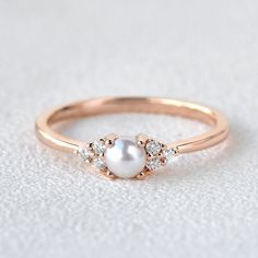 Akoya Pearl & Geometric Moissanite Rose Gold Ring - Felicegals Natural Pearl Ring, Dream Future, Bling Ring, June Birthstone Ring, Pearl Engagement Ring, Beautiful Tiaras, Gold Triangle, Freshwater Pearl Ring, Pearl And Diamond Ring