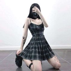 Drezden Goth Punk Plaid Slip Dress With Chain Plaid Slip Dress, Punk Design, Punk Dress, Normal Clothes, Baby Tees Y2k, Slip Dresses, Gothic Dress, Long Shirt Dress, Slim Dresses