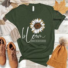 Everyone needs the perfect t-shirt to complement an everyday, laid-back look. The ideal top for so many occasions, this lightweight cotton Bloom Where You Are Planted tee will keep you comfy and looking smart. • 100% combed and ring-spun cotton (Heather colors contain polyester) • Fabric weight: 4.2 oz/yd² (142 g/m²) • Pre-shrunk fabric • Side-seamed construction • Shoulder-to-shoulder taping Size guide LENGTH (inches) WIDTH (inches) CHEST (inches) XS 27 16 ½ 31-34 S 28 18 34-37 M 29 20 38-41 L Comfortable Fit Spring T-shirt For Everyday, Relaxed Fit Tops For Spring, Spring Relaxed Fit Ring-spun Cotton Tops, Spring Soft-washed Ring-spun Cotton Tops, Casual Ring-spun Cotton T-shirt For Spring, Soft-washed Ring-spun Cotton Tops For Spring, Trendy Ring-spun Cotton T-shirt For Spring, Everyday Summer Tops In Ring-spun Cotton, Spring Text Print Tops In Ring-spun Cotton