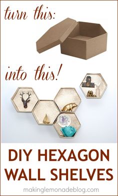 the diy hexagon wall shelves are made with cardboard and some other items