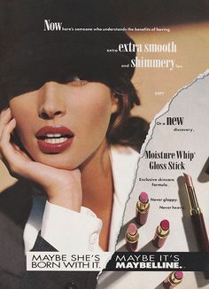 90's Makeup, Makeup Campaign, Cosmetics Ads, Maybelline Cosmetics, Fashion Documentaries, Vintage Makeup Ads, Vintage Beauty Ads, Makeup Advertisement, Beauty Advertising