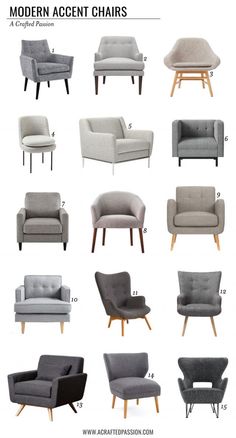 modern accent chairs with different styles and colors for the living room, dining or bedroom