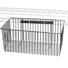 a wire basket with metal bars on the top and bottom is shown in front of a white background