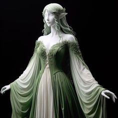 Green Elf Dress, Elf Wedding Dress, Elvish Dress, Elf Aesthetic, Moon Sisters, Fantasy Wedding Dress, Elven Clothing, Manhwa Pfp