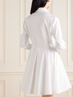 VERSACE Pleated broderie anglaise cotton mini shirt dress | NET-A-PORTER Jean Trench Coat, Feminine Romantic, Versace Dress, Flat Dress Shoes, Summer Vacations, Dress Flats, Mini Robes, White Shirt Dress, Mini Shirt Dress