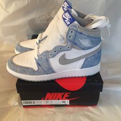 Brand New - Jordan 1 Hyper Royal 4.5y(Gs) - Unisex Color - Blue And Grey Size 4.5 Youth Unisex **Brand New In Box!** **Box Is Damaged. Arrived Damaged In The Mail. The Shoes Are In Perfect Brand New Condition. Please See Last Three (3) Pictures For Damage On The Box.** Light Blue High-top Sneakers For Streetwear, Light Blue High-top Jordan Shoes For Streetwear, Light Blue Jordan Shoes With Round Toe For Streetwear, Light Blue High-top Sneakers With Round Toe, Kids Jordans, Blue And Grey, Newest Jordans, Brown Shoe, Jordan Shoes