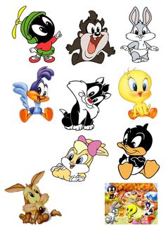 various cartoon characters are shown in this image