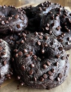 chocolate donuts with chocolate chips on top