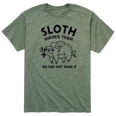 Take it nice and slow with this men's sloth hiking tee. Take it nice and slow with this men's sloth hiking tee. Crewneck Short sleevesFABRIC & CARE Cotton, polyester Machine wash Imported Color: Green. Gender: male. Age Group: adult. Pattern: Graphic. Material: Cotton Blend. Sloth Shirt, Pattern Graphic, Military Green, Sloth, Funny Tshirts, Fabric Care, Nature Inspiration, Hiking, Cotton Blend