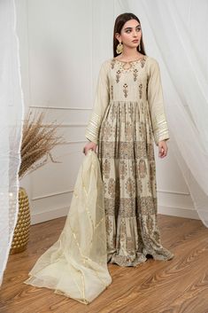 SKU: 1502 Price for Shirt, and Pants Soft khaddi flowy eight yards of fabric used in this ensemble with signature hand block print of Shireen Lakdawala. The ensemble is unique with hand embroidiery of gota pearl, resham and sequence work for any occasion. Dress it up with jewellery for any party or wedding wear. Shirt length 55. Model is wearing XS. Pakistani Formal Wear, Pakistan Clothes, Sequence Work, Pakistani Dress Design, Pakistani Designers, Hand Block Print, Designer Dress, Pakistani Outfits, Signature Collection