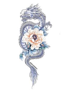 a dragon and flower tattoo design