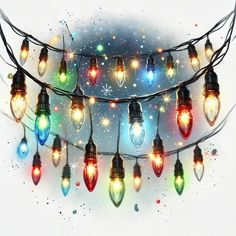 a string of christmas lights hanging from a wire