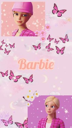 barbie doll with pink hair and butterflies in the background