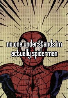 a spider man with the words, no one understands in actually spiderman