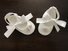 Baby girl french white baptism shoes with rhinestones. Baby Dedication Party, Baptism Gown, Girl Baptism