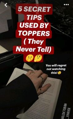 someone is reading a book with the text 5 secret tips used by toppers they never tell