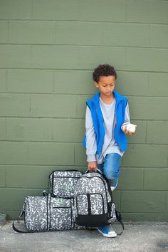 "Viv and Lou Techni-Cool Duffel Bag, Backpack, & Lunchbox Great for boys for a weekend travel bag. Backpack and lunchbox set for school. Duffel Bag Description: 21\" L x 10\" W x 14\" H Polyester Interior Lining Exterior and Interior Zipper Pocket Dual Zipper Closure Adjustable/Removable Shoulder Strap Reinforced Bottom with Rubber Feet Easy-to-Carry Handles Backpack Description: 12\" L x 5\" W x 17\" H Polyester Adjustable Comfort Fit Shoulder Straps Padded Tablet/Laptop Compartment Inside Rectangular Bags For School Trips, Rectangular Bags For Back To School Trips, Portable Cases For Travel And Back To School, Backpack And Lunchbox Set, Kids Travel Bags, Monogrammed Duffle Bag, Personalized Travel Bag, Camo Bag, Basketball Bag