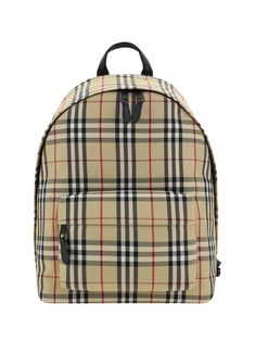 100% Polyamide Backpack Beige, Burberry Backpack, Burberry Vintage, Silver Logo, Red Interiors, Colour Beige, Pocket Top, Canvas Backpack, Burberry Men