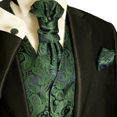 Emerald Green Paisley Wedding Vest with Tie , Cravat, Pocket Square and Cufflinks