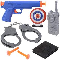 PRICES MAY VARY. KEEP THEM SMILING: Those imaginary baddies don’t stand a chance! This police dart launcher set comes with 1 gun, 3 darts, 1 radio, 1 pair of toy handcuffs, 1 ID, and 1 mini target at the back of the bister card packaging for hours of fun imagination. GREAT FOR DRESS-UP: Halloween, school play, or dress-up fun at home, this police role play set gives your kiddo the police gear they need to stand out. Complement the play set with that police costume for kids and give your cute cop Police Costume For Kids, Mini Target, Police Accessories, Police Toys, Sharp Shooter, Kids Police, Battle Robots, Police Costume, Police Gear