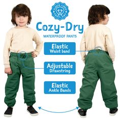 Conquer rain, snow and slush with Jan & Jul's Cozy-Dry Rain Pants!    100% Waterproof: Waterproof rating of 10000mm with fully taped seams and inner membrane  Windproof & Breathable: Fabric active breathability of 5000g/m2/24h  Fleece-Lined: Fully fleece-lined. Temperature rating: -5℃  Thoughtful Design: Adjustable drawstring waistband, elastic ankle cuffs  Non-Toxic: Biodegradable BIONIC-FINISH® ECO DWR coating, PVC, fluorine, and PFAS free     Back to Cozy-Dry Rain Pants | See more Kids Waterp Waterproof Casual Skiing Pants, Waterproof Bottoms For Winter Sports, Waterproof Pants For Winter Outdoor Activities, Waterproof Winter Pants For Outdoor, Waterproof Outdoor Pants For Winter, Waterproof Full Length Winter Pants, Waterproof Outdoor Winter Pants, Winter Outdoor Waterproof Pants, Waterproof Bottoms For Winter Outdoor Activities