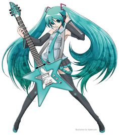 an anime character with long hair holding a guitar