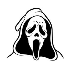 a black and white drawing of a screamy ghost