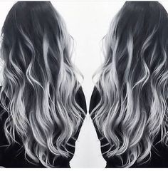 grey hair, hairstyle Silver Ombre Hair, Grey Ombre Hair, Silver Hair Color, Black Hair Color, Trendy Hair Color, Hair Color Blue, Hair Color Balayage